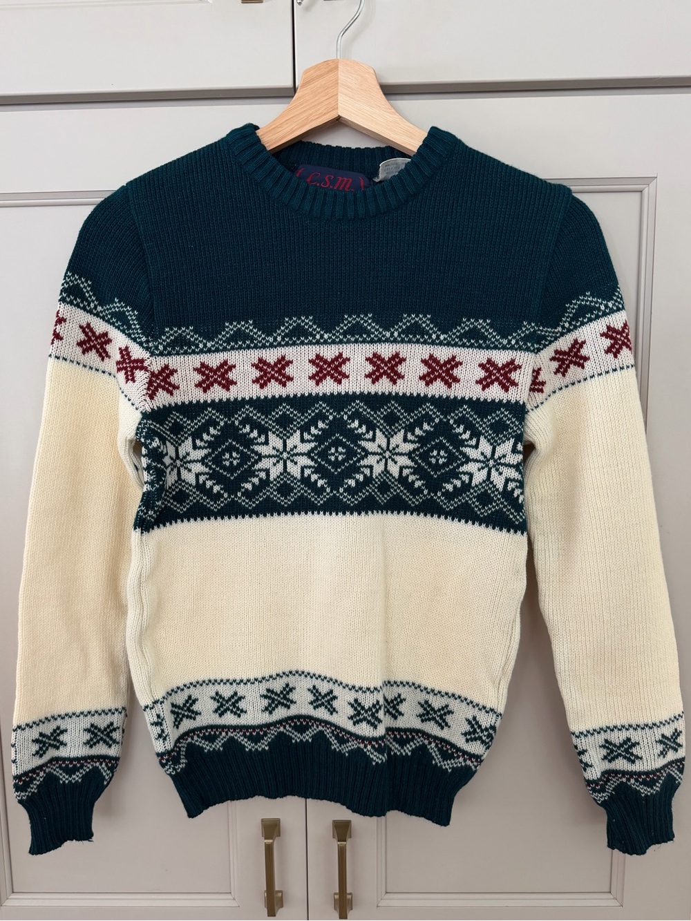 Vtg CSM Fair Isle Ski Sweater Men Small / Women Medium Nordic Knit